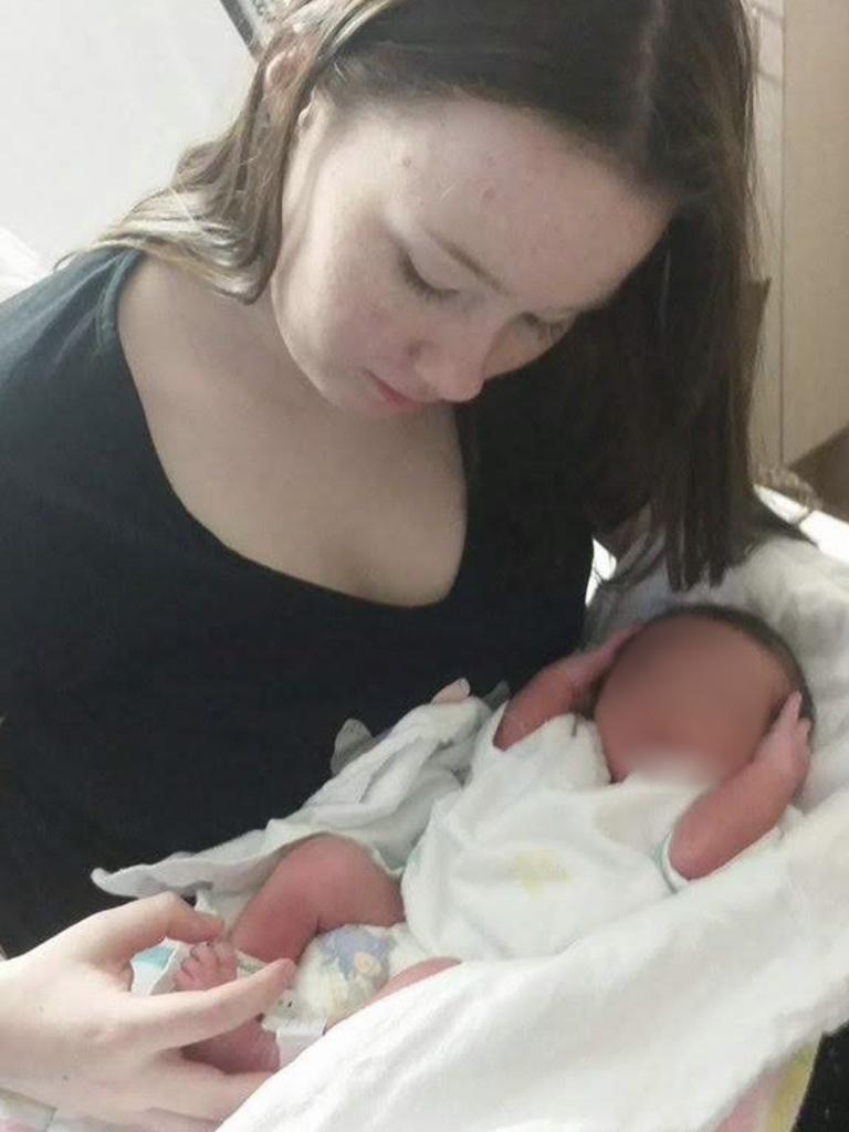 Tara Dawes, then 14, with her newborn son that resulted from her abuse at the hands of Antoni Nduwimana that she says could have been prevented. Picture: Supplied