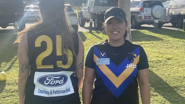 Old Carey female footballers showing off their jerseys. Picture: Supplied.