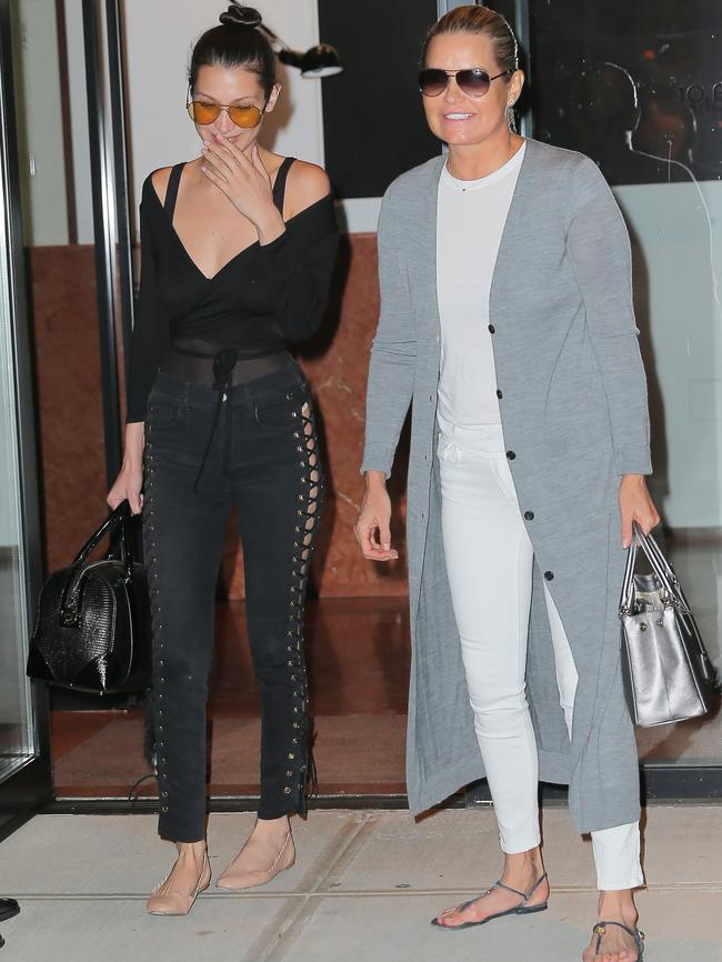 Hadid and Yolanda Foster leaving Gigi’s apartment.