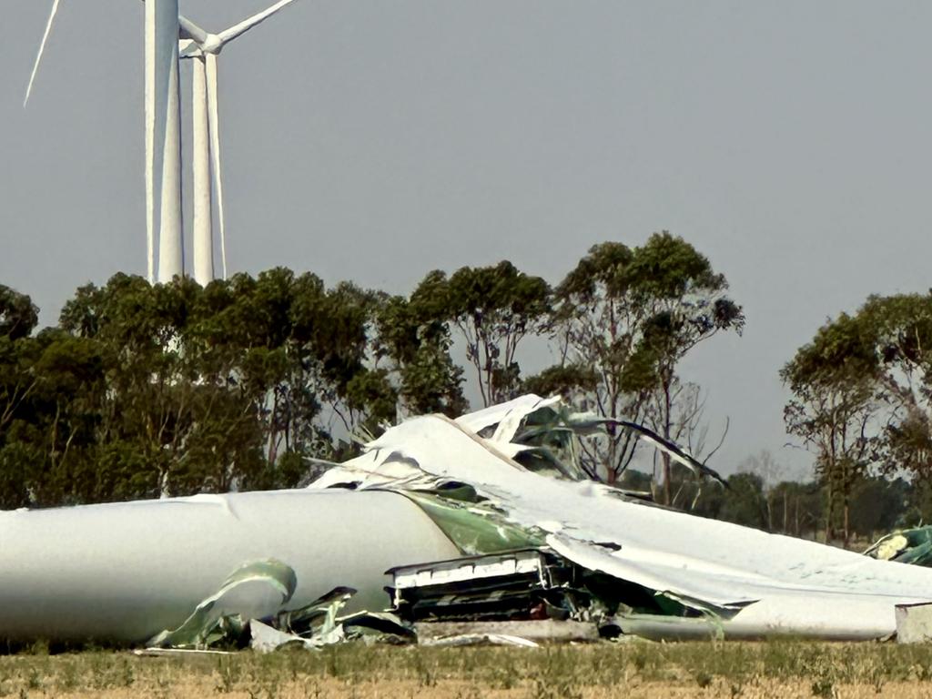 A wind turbine collapsed at the Berrybank Wind Farm in Victoria’s southwest. Picture: Supplied