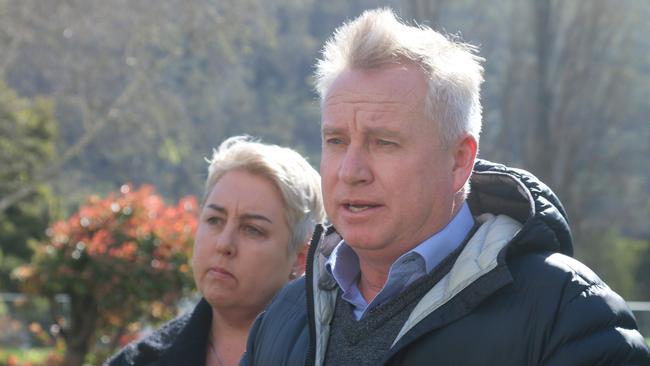 Derwent Valley Mayor Michelle Dracoulis and Premier Jeremy Rockliff at New Norfolk Caravan Park on Monday, September 9, 2024.