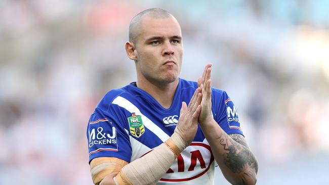 SYDNEY, AUSTRALIA — JUNE 12: David Klemmer of the Bulldogs watches on during the warm-up before the round 14 NRL match between the Canterbury Bulldogs and the St George Illawarra Dragons at ANZ Stadium on June 12, 2017 in Sydney, Australia. (Photo by Mark Kolbe/Getty Images)