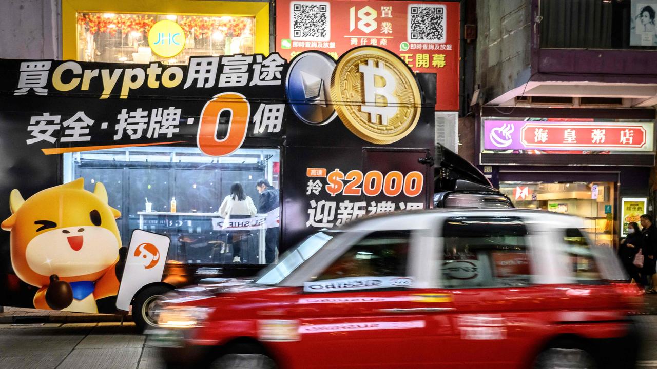 A Bitcoin exchange advertisement truck in Hong Kong. Picture: Mladen Antonov/AFP