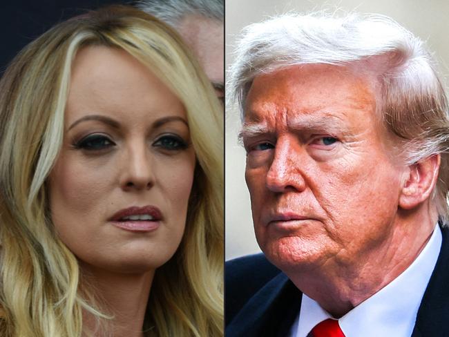 (COMBO) This combination of pictures created on April 12, 2024 shows adult film star Stormy Daniels in Hollywood, California and former US President Donald Trump in New York City on March 25, 2024.. Donald Trump goes on trial on April 15, 2024 for allegedly covering up hush money payments to hide affairs ahead of the 2016 presidential election which propelled him into the White House. (Photo by Robyn Beck and Charly TRIBALLEAU / AFP)