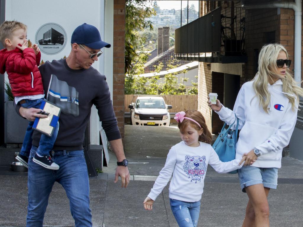 Roxy Jacenko and husband Oliver Curtis have brunch at Bills restaurant, Bondi Beach with their two children Pixie, 5, and Hunter, 3. Picture: Jenny Evans