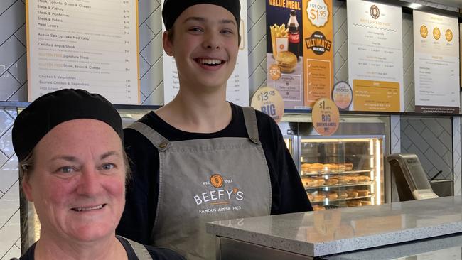 Beefy's Pies Hester Moore and Aaron Eggleston at the new store which has opened at the Traveston Service Centre.