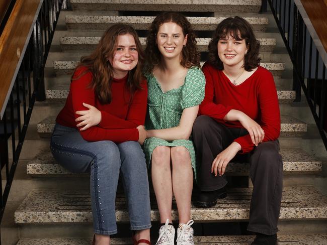 Chelsea March 18, Felicity Jackson 18, Jemima Baghurst 18 from Hobart College who all scored an ATAR that landed them in the top 12 students in Tasmania for 2023.  Picture: Nikki Davis-Jones