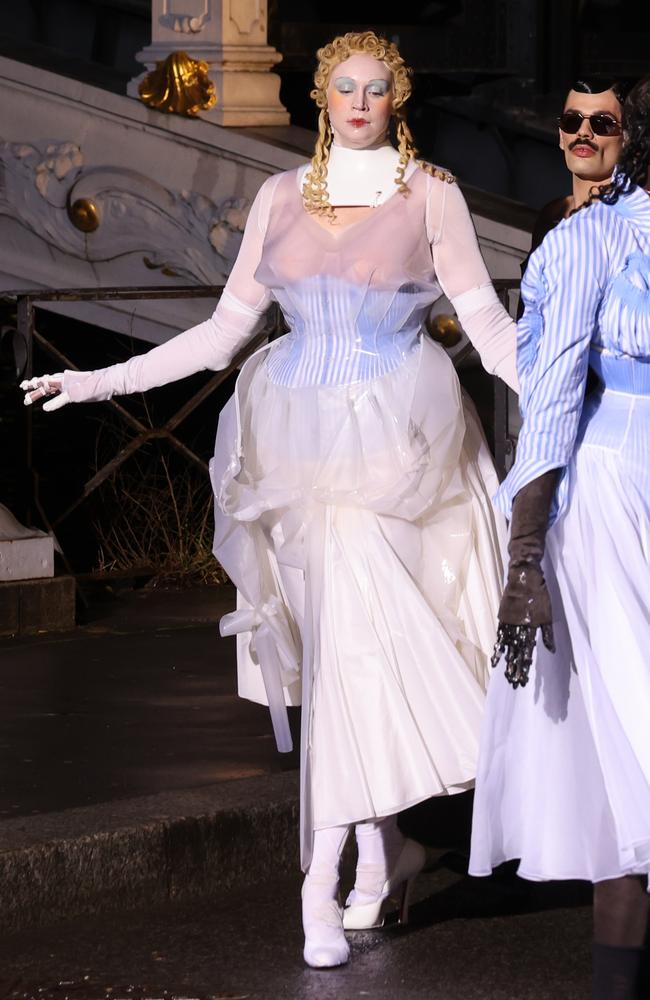 Actress Gwendoline Christie struts the runway at the Maison Margiela Haute Couture Spring/Summer 2024 show during Paris Fashion Week. Picture: Pierre Suu/Getty Images