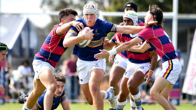 Churchie player Charlie Brosnan GPS First XV rugby between Churchie and Brisbane State High School. Saturday September 10, 2022. Picture, John Gass