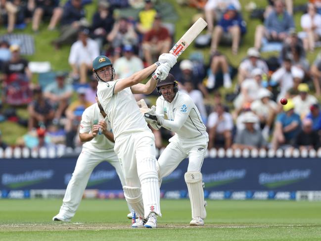 Cameron Green has hit four sixes this session, as he raced to his maiden 150. (Photo by Hagen Hopkins/Getty Images)