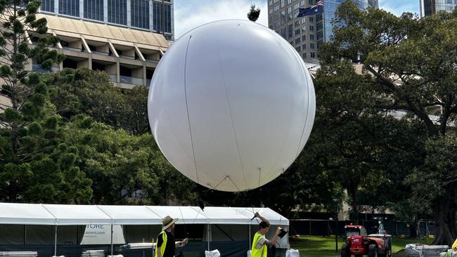 Workers are setting up a “special event” set for The Domain this weekend. Supplied