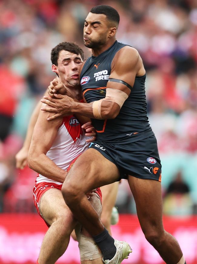 Callum Brown might be in trouble for this hit on Tom McCartin. Picture: Matt King/AFL Photos