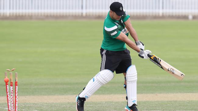 Jarryd Hayne played in a charity cricket match with former Balmain Tigers greats Paul Sironen and Garry Jack at Pratten Park in Ashfield. Picture: David Swift