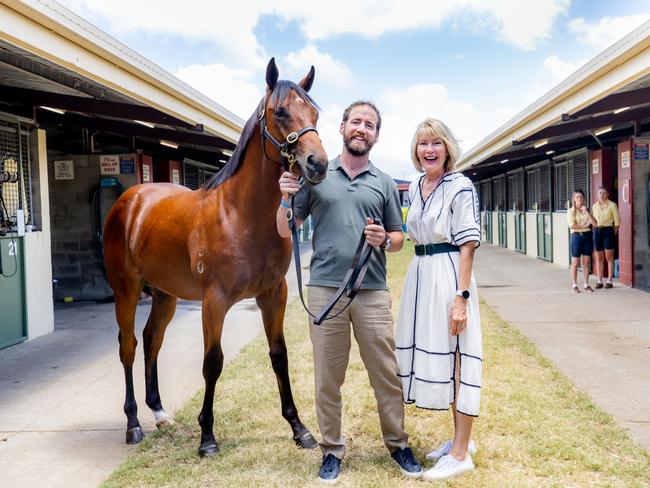 Ciaron Maher and Katie Page with lot 261 that Ciaron bought for $1.7m. Picture: Luke Marsden