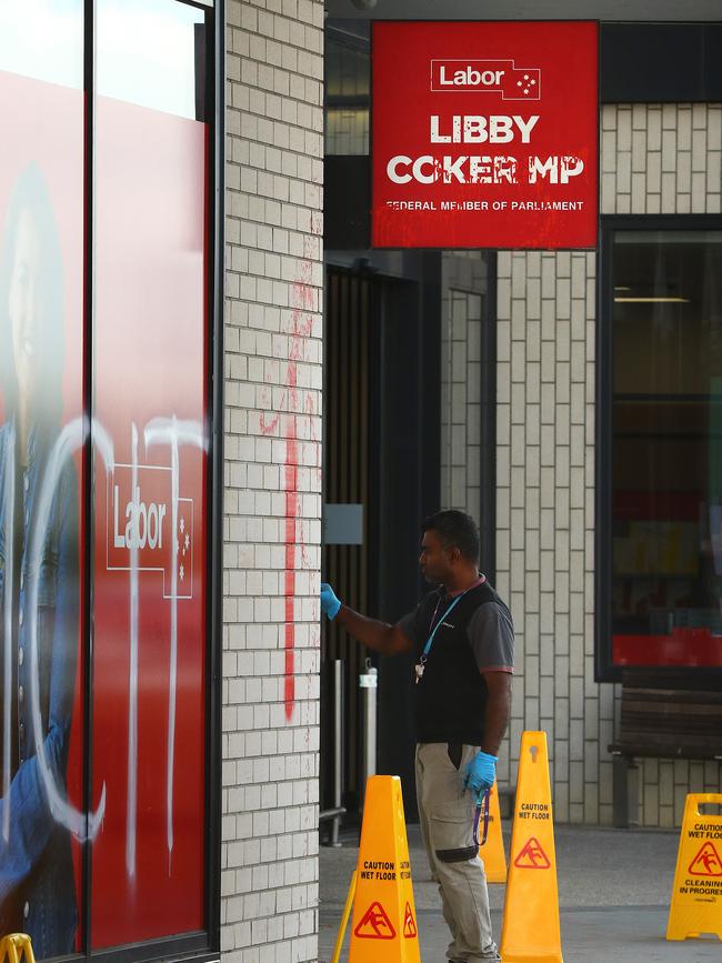 MP Libby Coker's office in Armstrong Creek targeted by graffiti. Picture: Alison Wynd