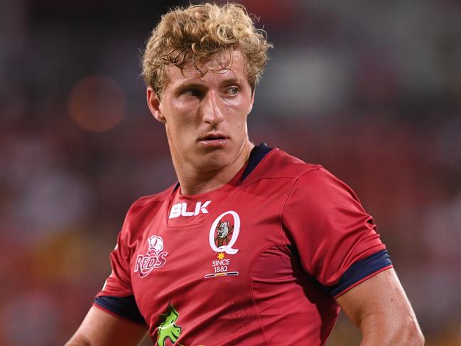 Reds player Jake McIntyre  looks on during the Round 6 Super Rugby match between the Queensland Reds and the Hurricanes at Suncorp Stadium in Brisbane, Saturday, April 1, 2017. (AAP Image/Dave Hunt) NO ARCHIVING, EDITORIAL USE ONLY