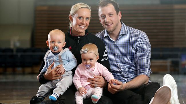 Renae and Joe Ingles with twins Jacob and Milla. Picture: Calum Robertson