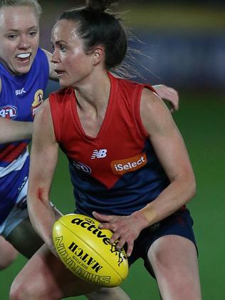 Daisy Pearce in action for Melbourne in the women’s All-Star match. Picture: Wayne Ludbey