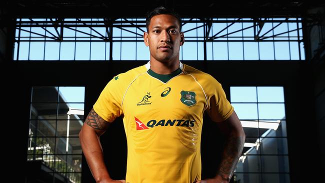 Israel Folau poses during the Wallabies jersey launch at All Sorts Sports Factory.
