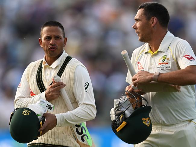 Usman Khawaja and Scott Boland will resume with Australia needing 174. Picture: Shaun Botterill/Getty Images