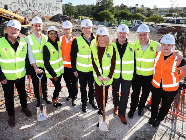 St Vincent de Paul held a sod turning at the property at New St Nerang on Thursday. State Government and Vinnies execs and CEO Sleepout ambassadors celebrate the beginning of construction of 60 units to help ease the housing crisis. Picture Glenn Hampson