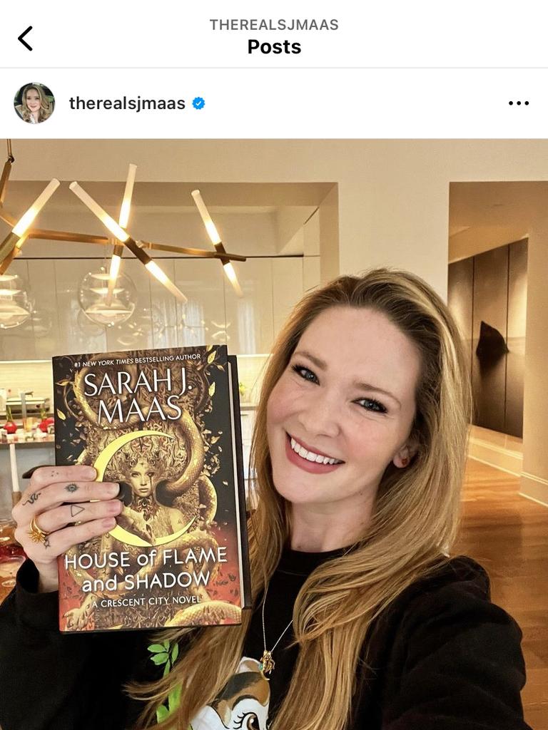 Sarah J Maas posts the first copy of her latest book, House of Flame and Shadow. Picture: Instagram @Therealsjmaas