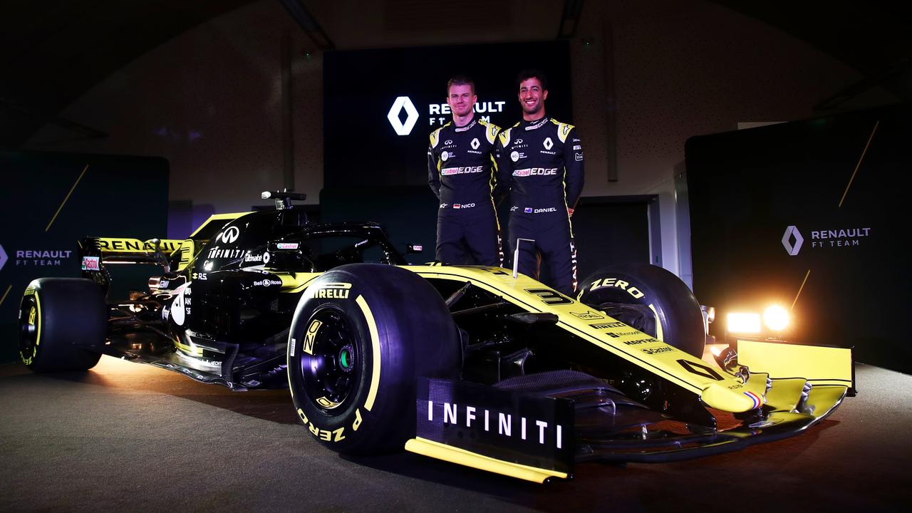 Daniel Ricciardo and Nico Hulkenberg with renault’s new car for 2019.