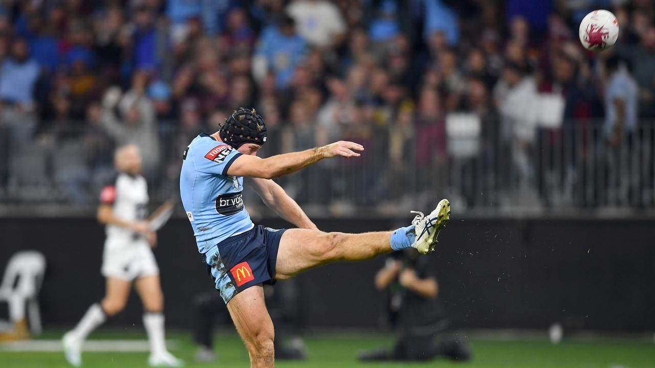 Matt Burton gets plenty of power behind his kicks. Picture: NRL Photos