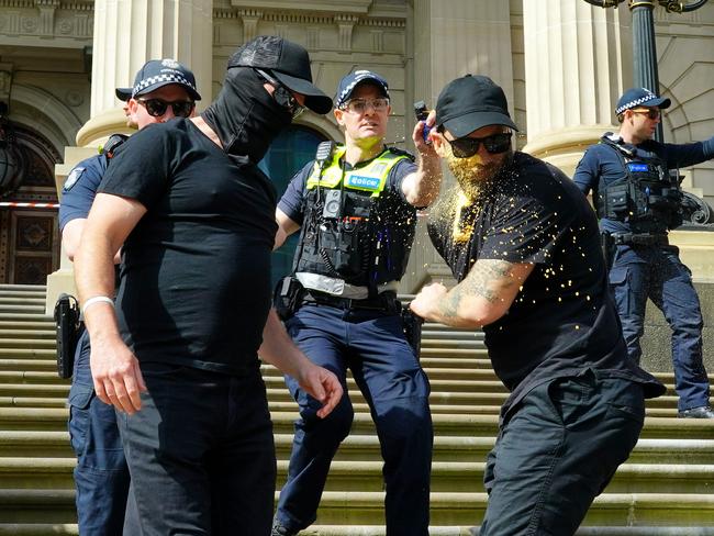 Police acted quickly to move the neo-Nazi group along. Picture: NCA NewsWire / Luis Enrique Ascui