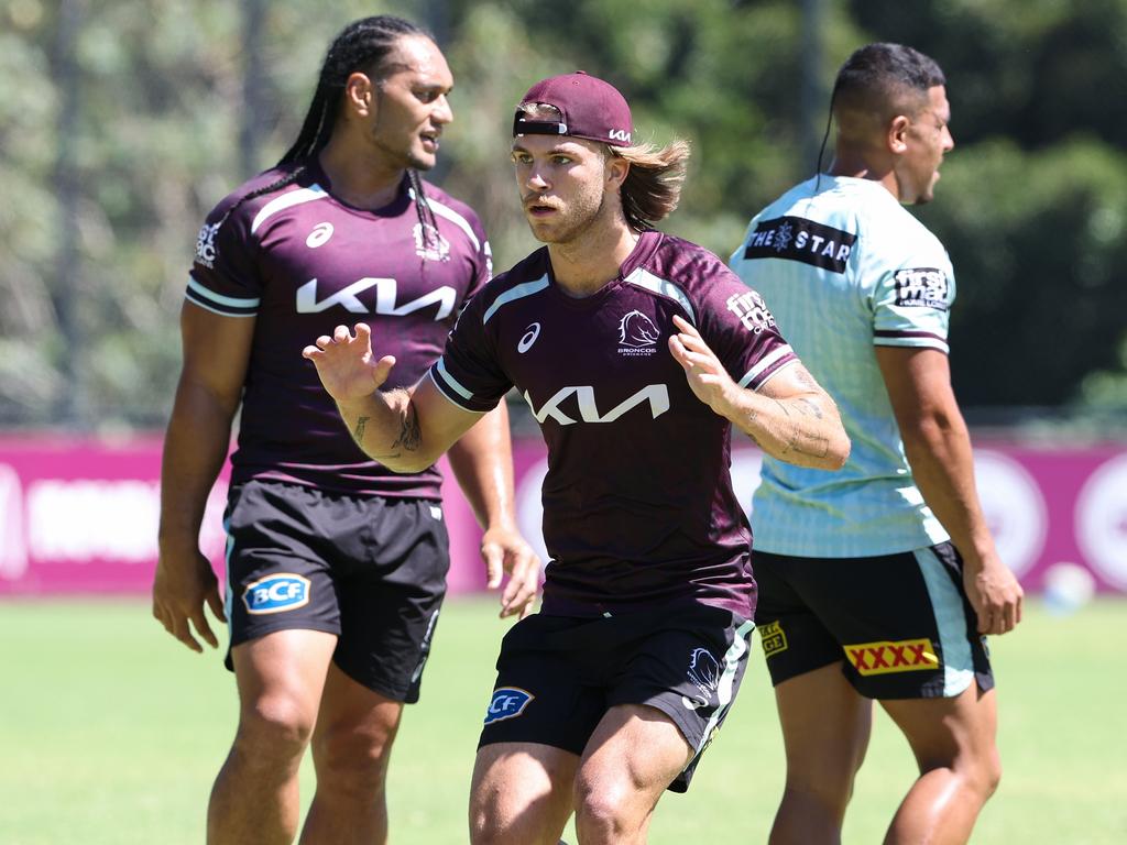 Blake Mozer in action at Broncos training at Red Hill. Picture: Adam Head