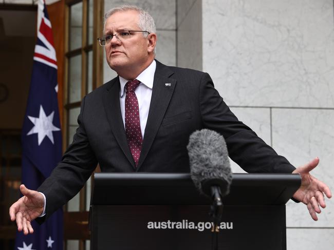 CANBERRA, AUSTRALIA - NewsWire Photos APRIL, 07, 2021:  Prime Minister Scott Morrison at a press conference at Parliament House.  Picture: NCA NewsWire/Gary Ramage