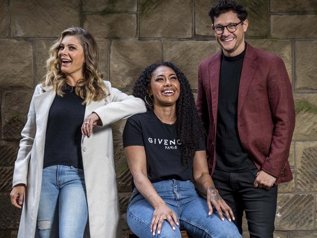 Natalie Bassingthwaighte, Paulini and Rob Mills are laughing it up in Chess the Musical. Picture: Jake Nowakowski