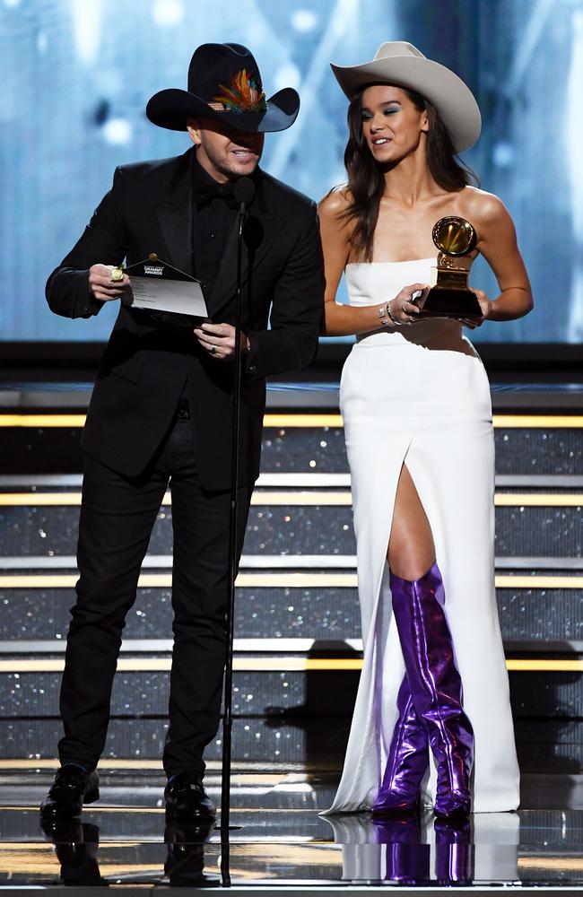 Donnie Wahlberg and Hailee Steinfeld at the 60th Annual GRAMMY Awards at Madison Square Garden on January 28, 2018 in New York City. Picture: Getty