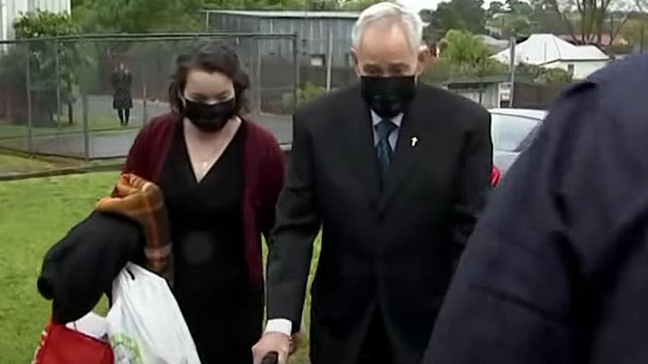 Ian Wilkinson arrives at his wife’s memorial service. Picture: Seven News