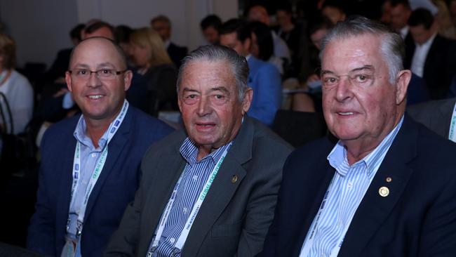 Michael, Ron and Tony Perich in 2019 at the Global Food Forum in Sydney. Picture: Hollie Adams/The Australian