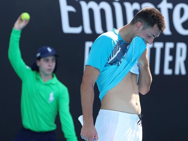 Tomic competing at the 2021 Australian Open. Pic: Michael Klein