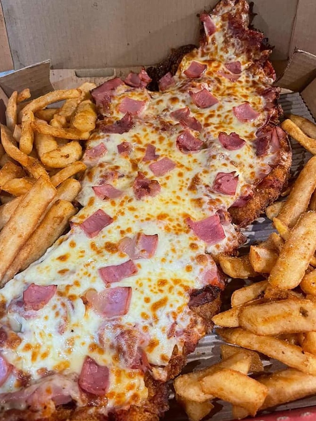 Pepe Nero’s gigantic schnitzels fit corner to corner of your averaged size pizza box accompanied by golden thick cut fries. Call it a day and go try one of these. Picture: Tania Lobo, SA Schnitzel Appreciation Group