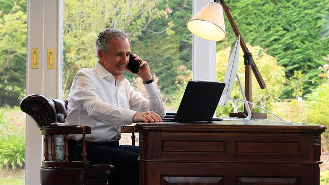 With CEO Andy Penn working from home, Telstra’s share price falls have been relatively modest. Picture: Aaron Francis