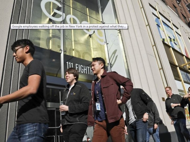 Staff at Google offices around the world are staging a walkout. Picture: AP.