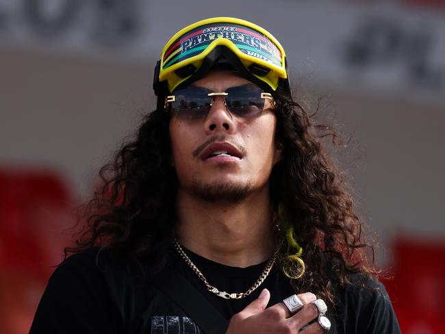 PENRITH, AUSTRALIA - OCTOBER 02: Jarome Luai of the Panthers greets fans during the Penrith Panthers NRL Grand Final celebrations at BlueBet Stadium on October 02, 2023 in Penrith, Australia. (Photo by Jenny Evans/Getty Images)