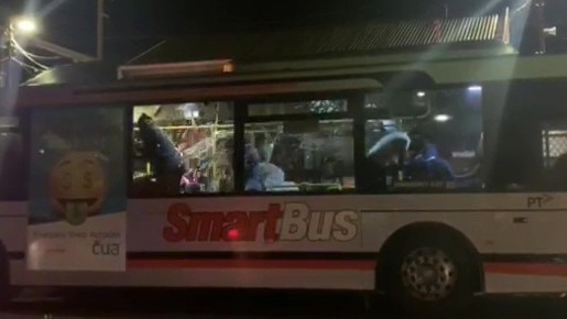 Video stills show the brawl between a group of youths and police on a bus at Chelsea Station.