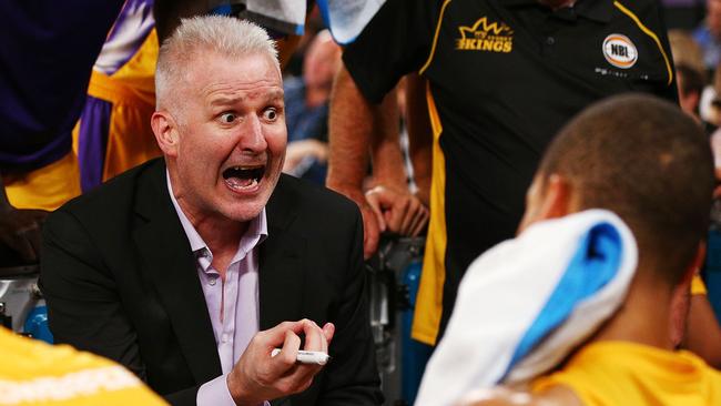 Sydney Kings coach Andrew Gaze shows a bit of bloody passion during a timeout.