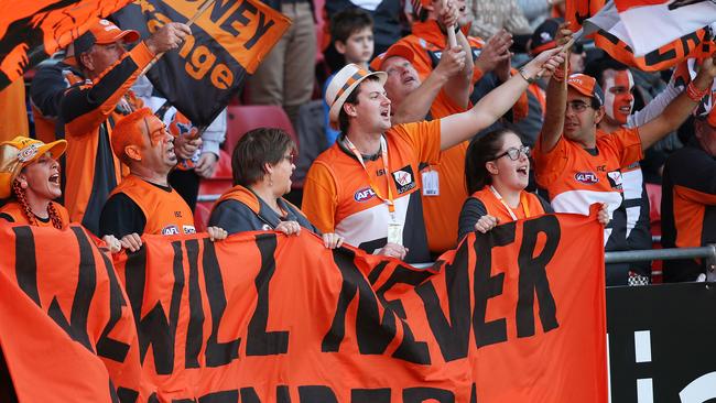 The Giants’s cheer squad in full roar. Kath and Seb Dell’Orefice are on the right. Picture: Phil Hillyard