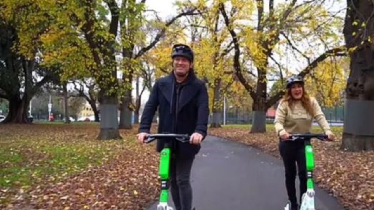 Ms Thorpe (right, with Karl Stefanovic) revealed she almost ran over Barnaby Joyce on a scooter. Picture: Nine