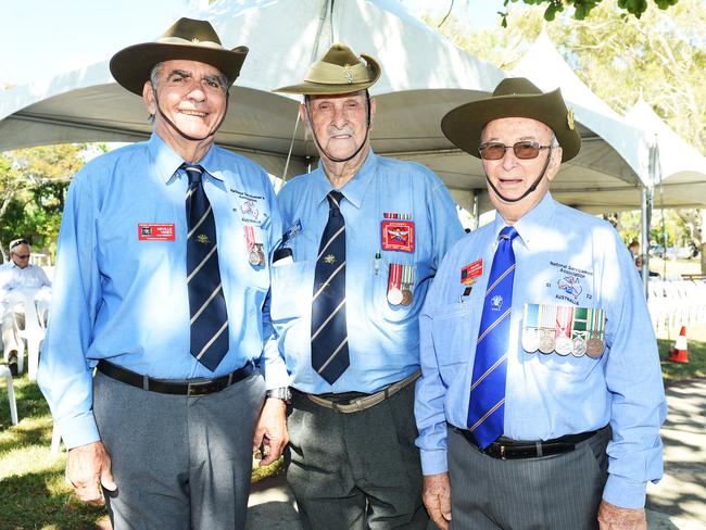 National Serviemen's Day service at National Servicemen's Park, Rowes Bay.  Members fo the National Servicemen's Association Neville Hines, Ron Whiting and Maurie Degiovanni. Picture: Zak Simmonds