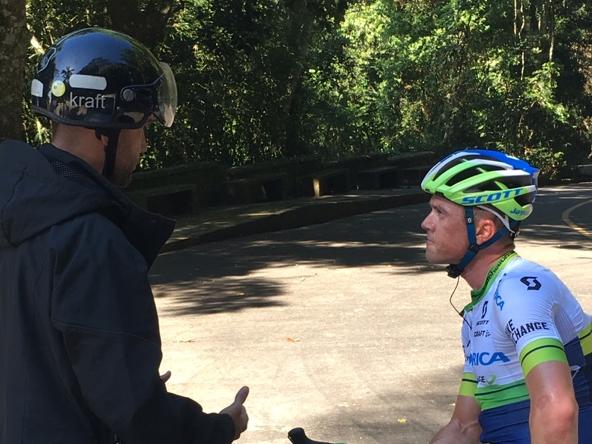 Australian cycling star Simon Gerrans and national coach Brad McGee on a reconnaissance trip to Rio ahead of the Olympics in August. Picture: Supplied.