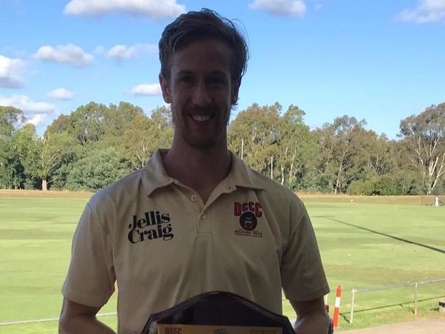 Diamond Valley captain Daniel Gilbert with the Covid shield his side won on Saturday. Photo: Facebook.