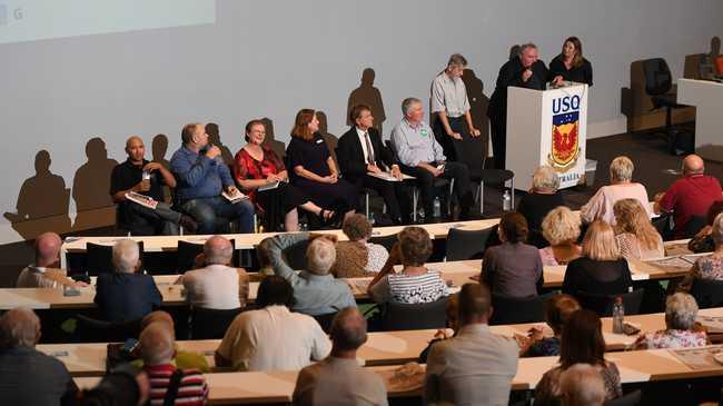 Mayoral candidates at the QT's forum on Tuesday night.