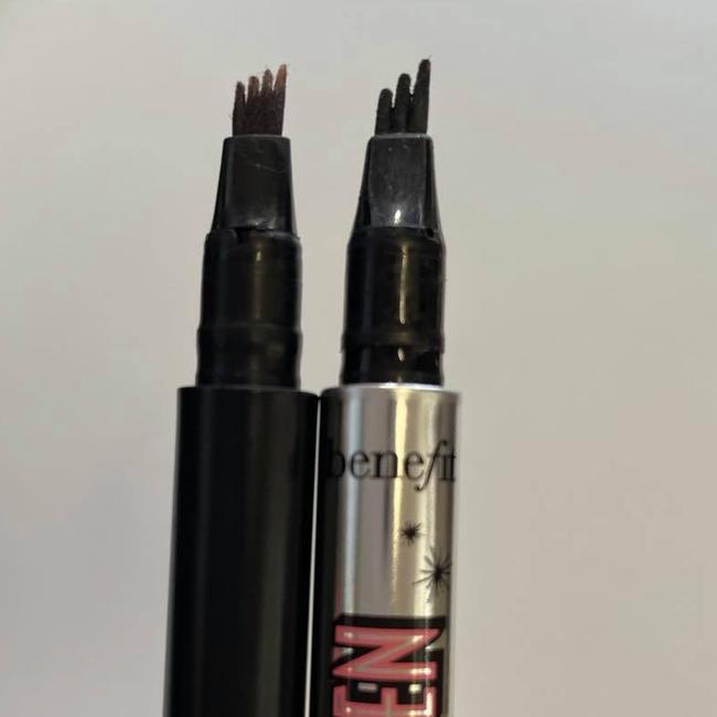 Kmart’s $5 microblading brow pen alongside the Benefit version. Picture: news.com.au