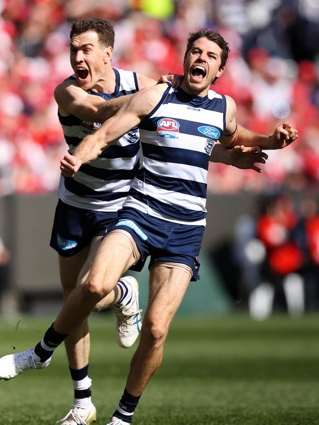 Isaac Smith celebrates a goal in the 2022 AFL grand final. Picture: Mark Stewart